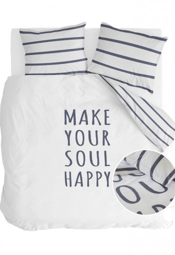 Walra Dekbedovertrek Happy Wake Up Wit/Blauw